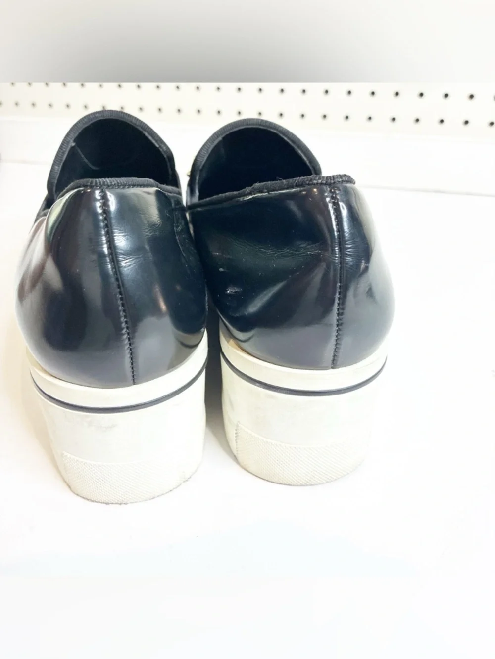 Stella McCartnery | Black Patent Leather Gold Chain Link Slip On Sneakers - Picture 4 of 5